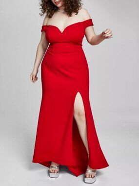 B Darlin Juniors' Off-The-Shoulder Lace-Up Gown Red 5/6